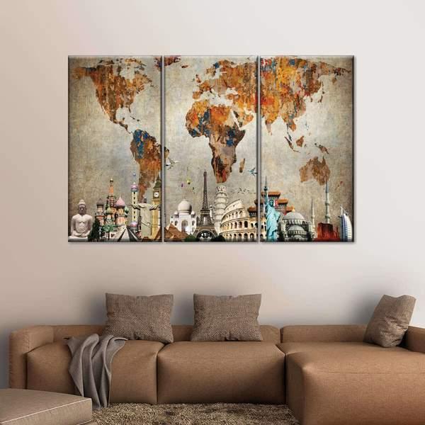 Colorful World Map Masterpiece Multi Panel Canvas Wall Art