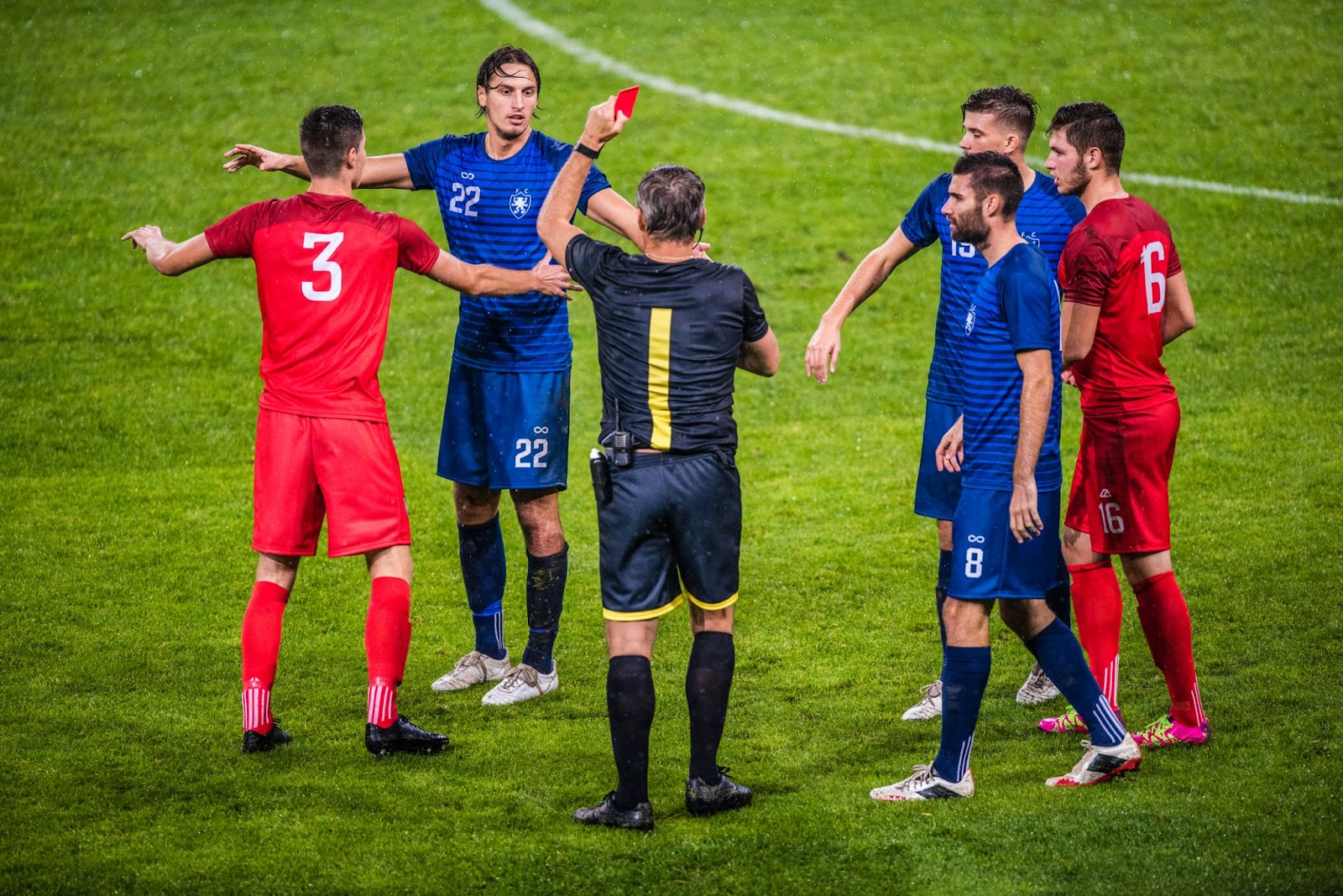 A referee giving in a decision