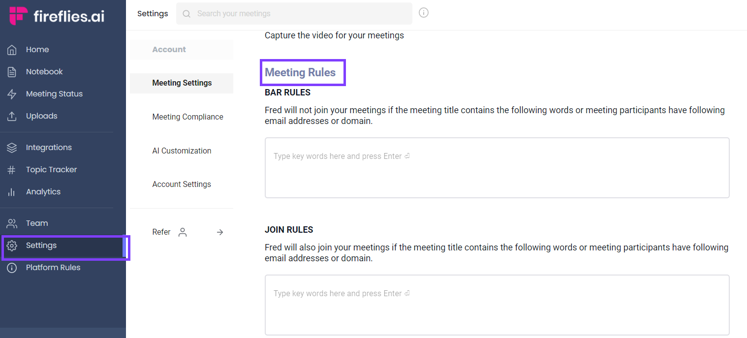 Fireflies meeting rules