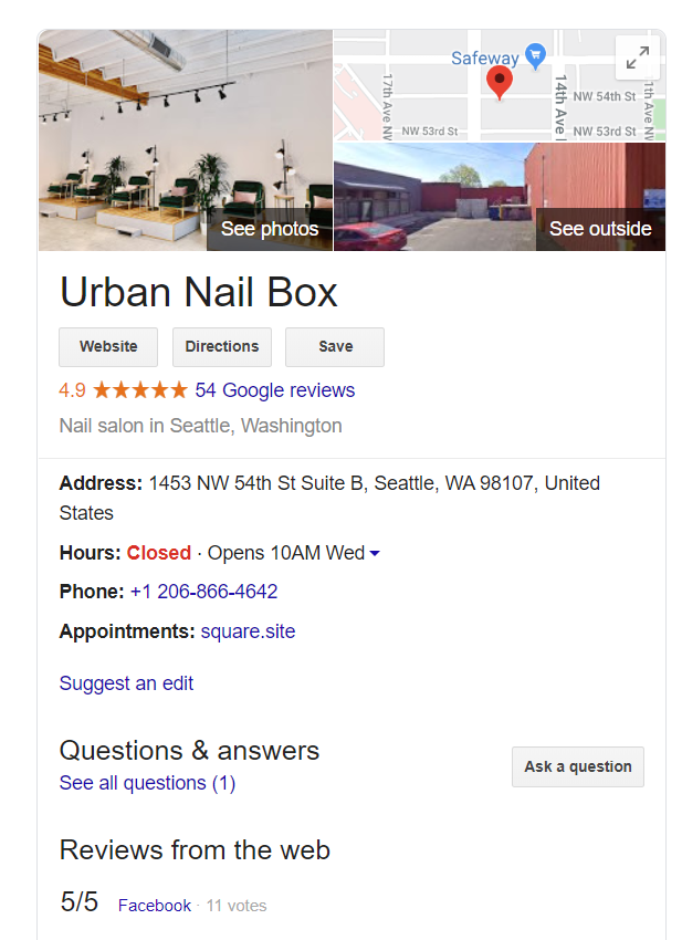 Example of Google My Business Listing