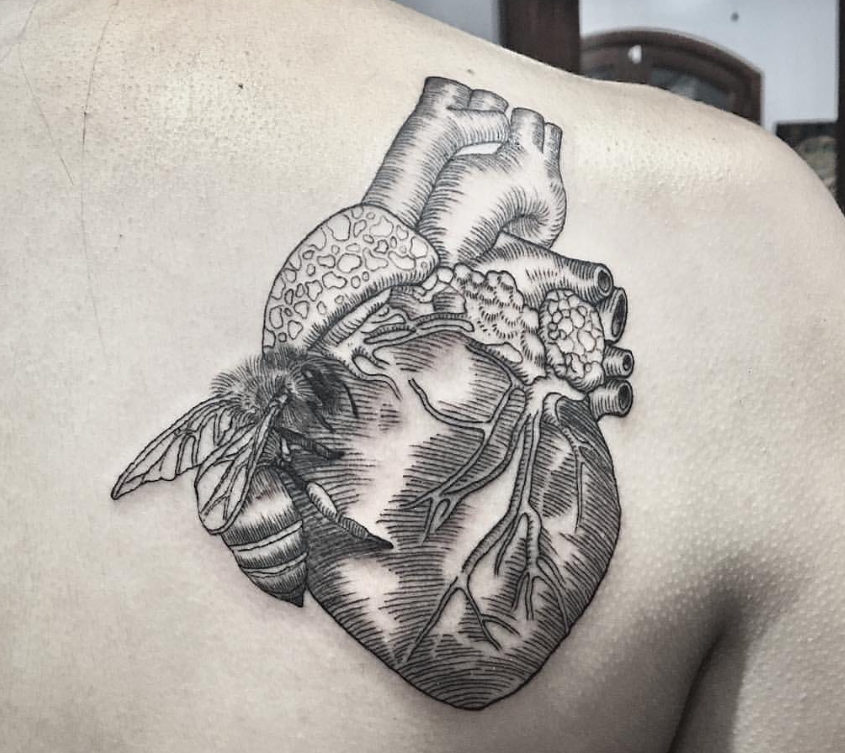 Bees With Anatomical Heart Tattoos