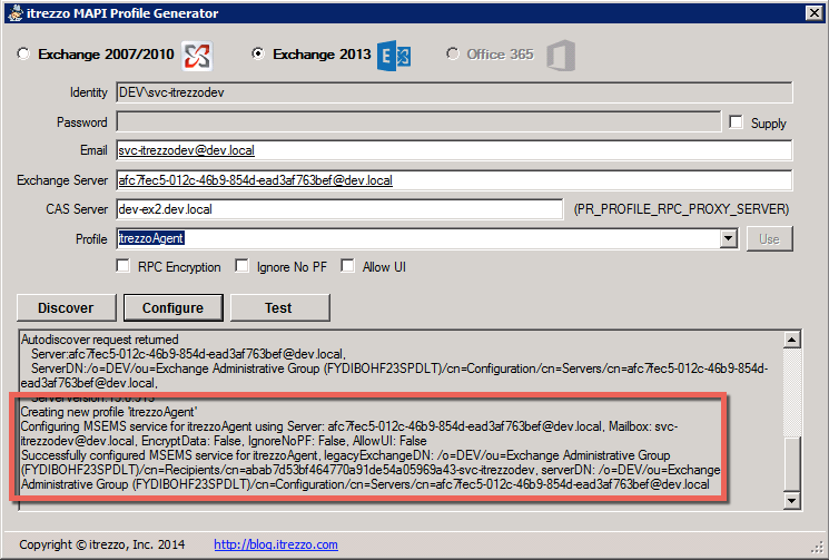 Exchange Server MAPI profile generator