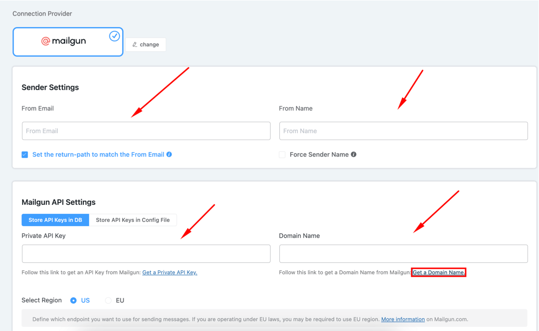 mailgun setup with fluentsmtp 