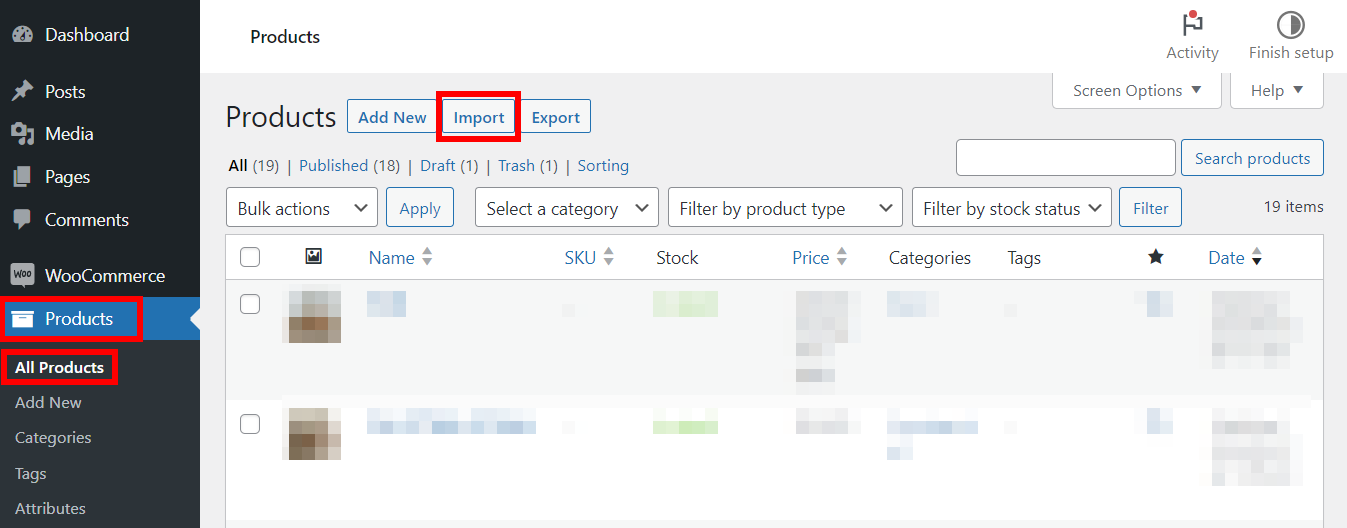 Importing product data in WooCommerce.