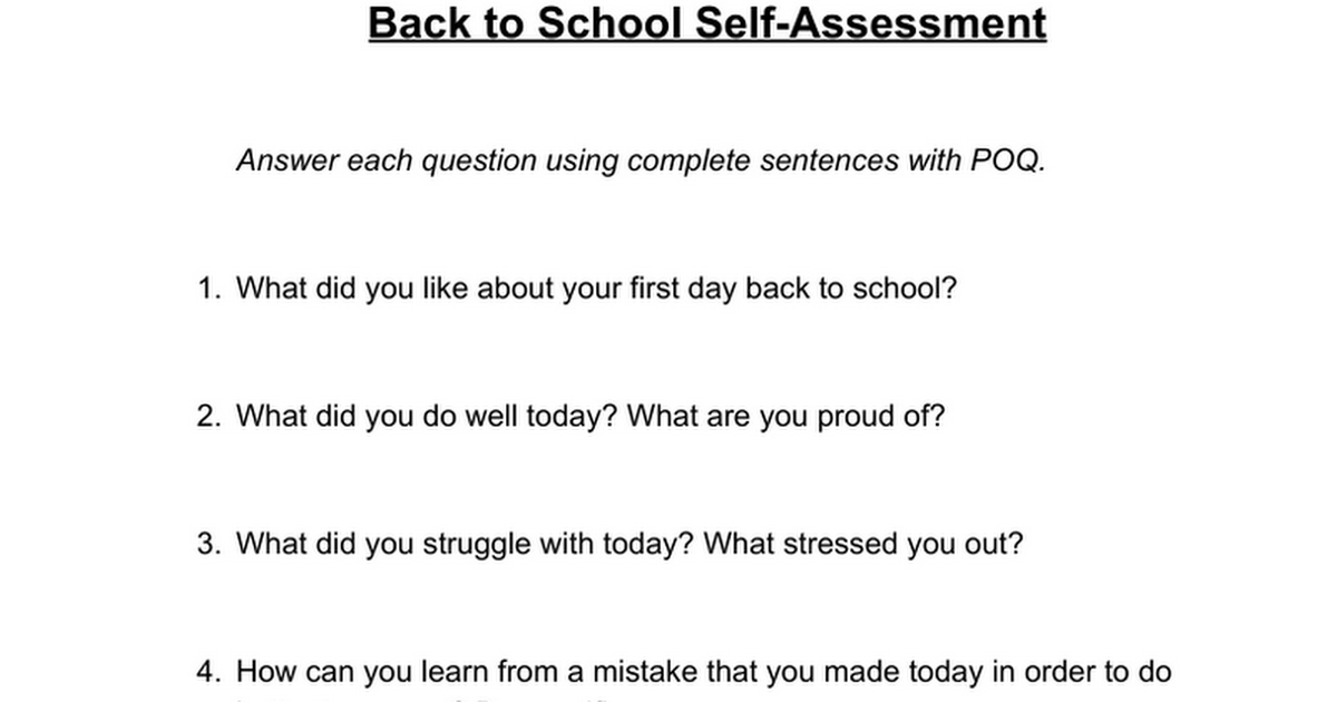 Back to School Self-Assessment