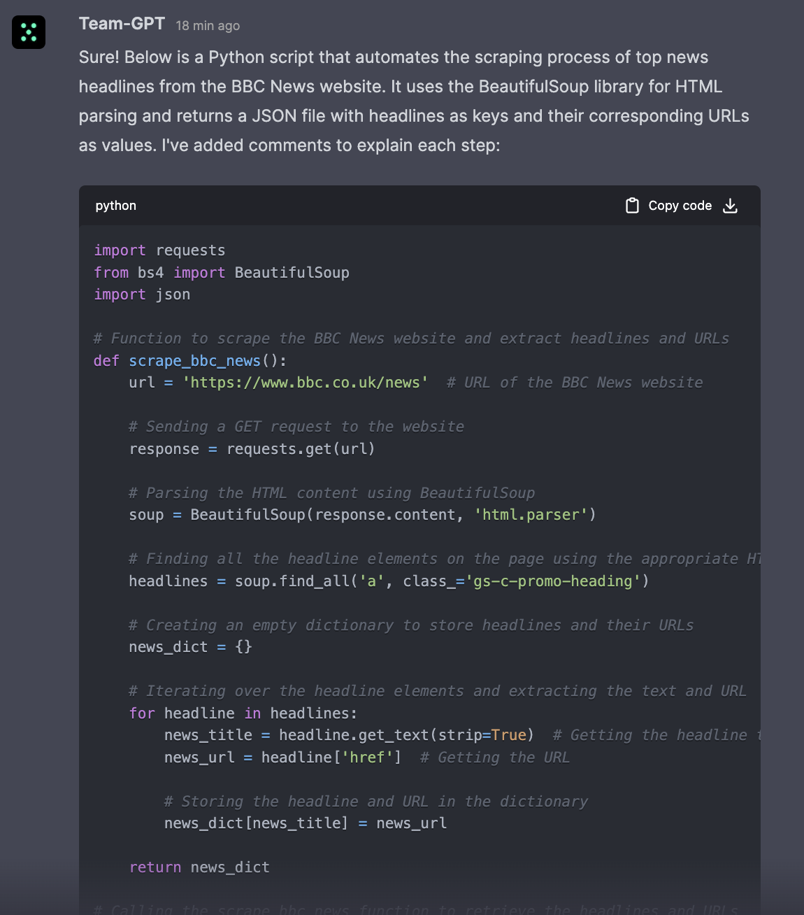 screenshot for code writing prompt