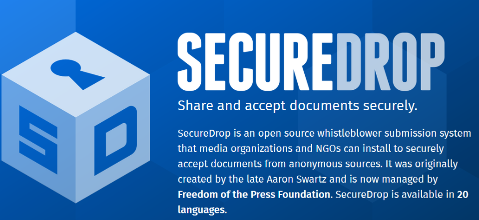 Screenshot of SecureDrop's page