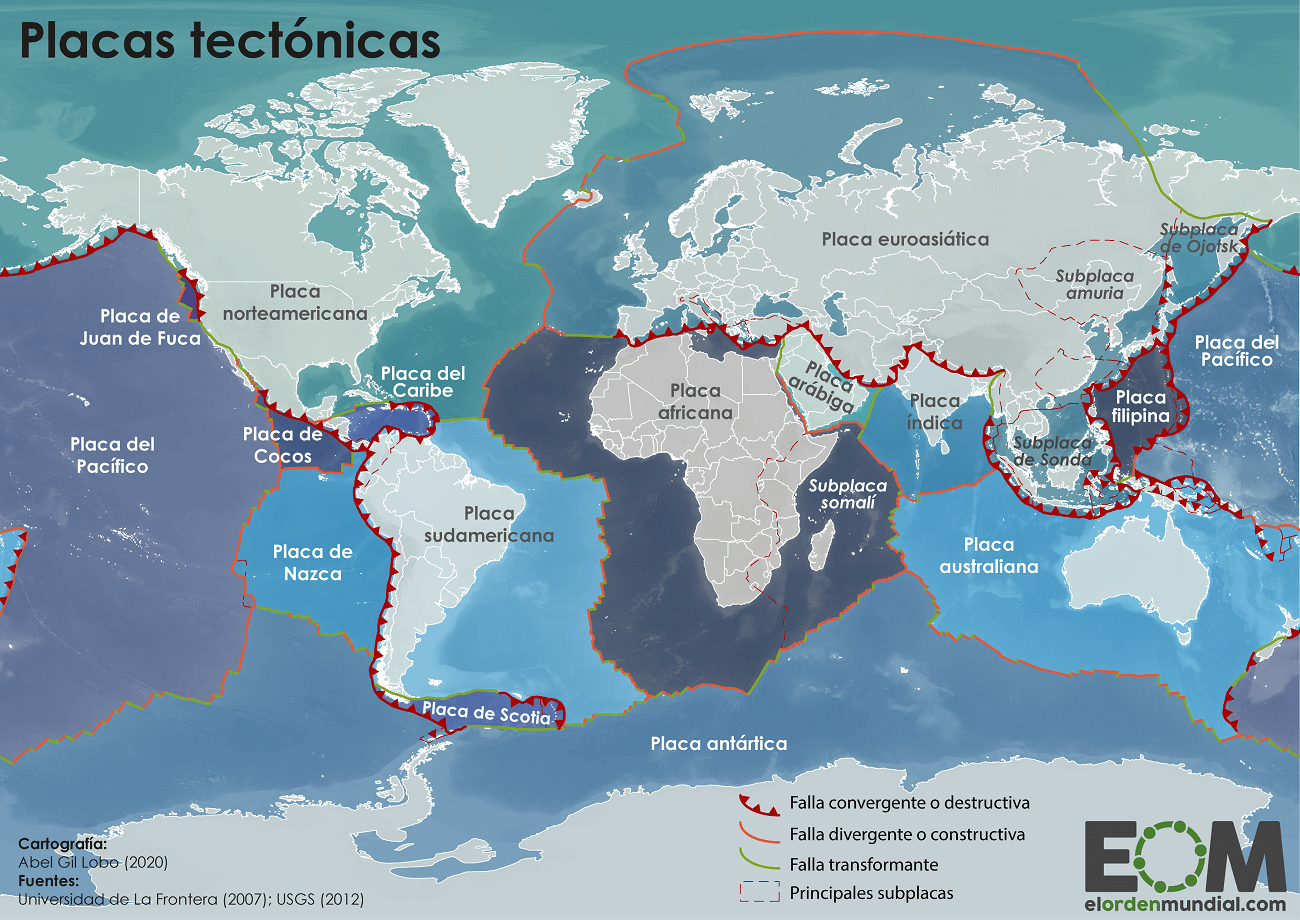 Mapa de las placas tectónicas
