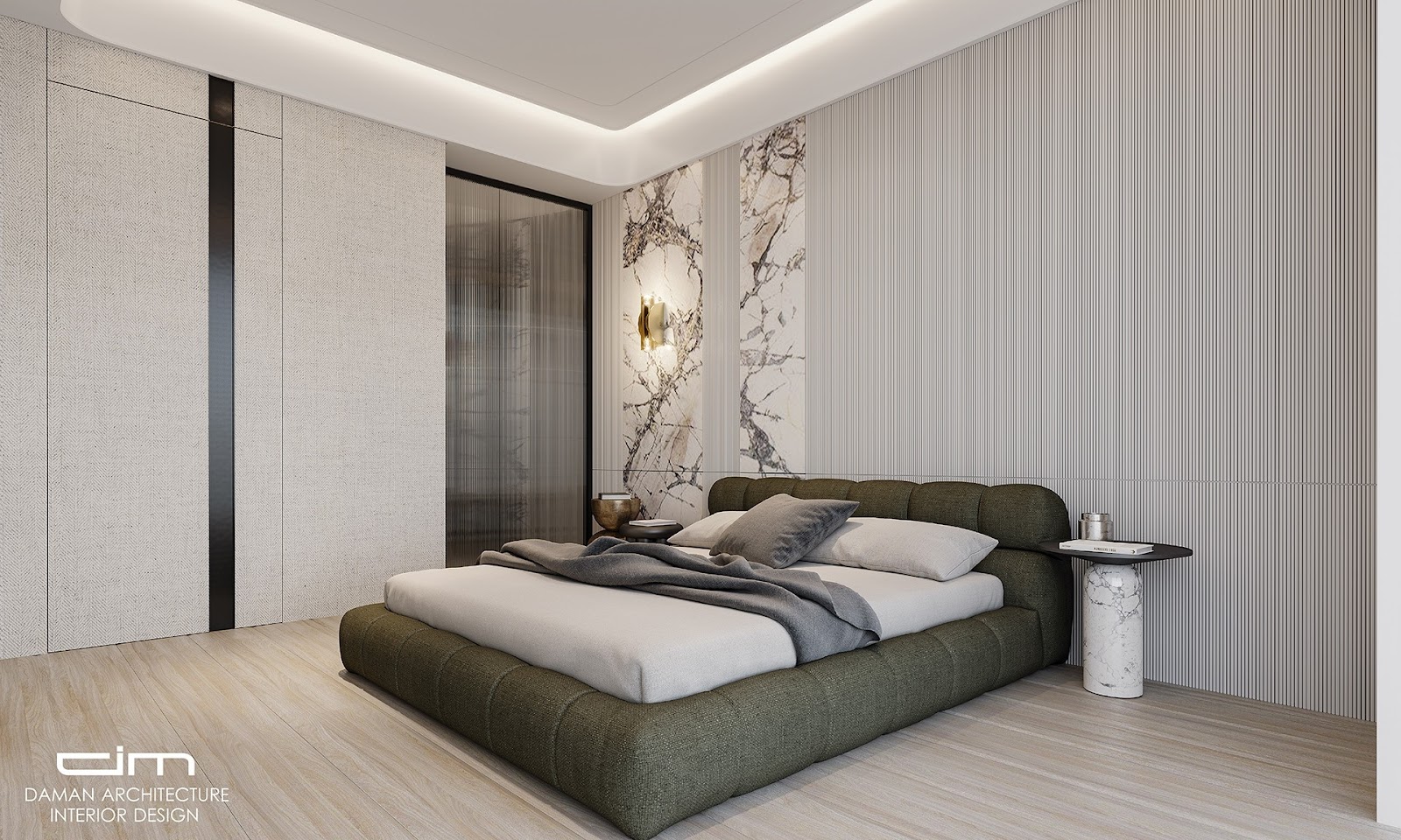 豪宅設計，退休宅次臥室空間以素色調主軸，柔化空間質感