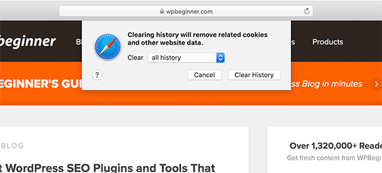 Limpando o histórico no Safari