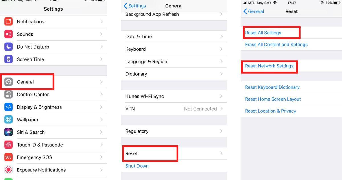 Reset network settings on iPhone