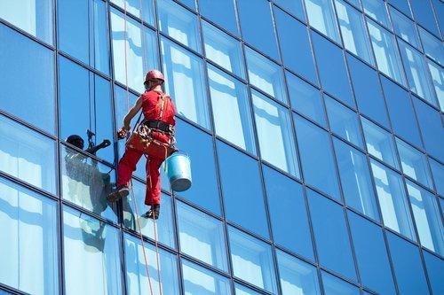 Professional exterior pane window cleaning.