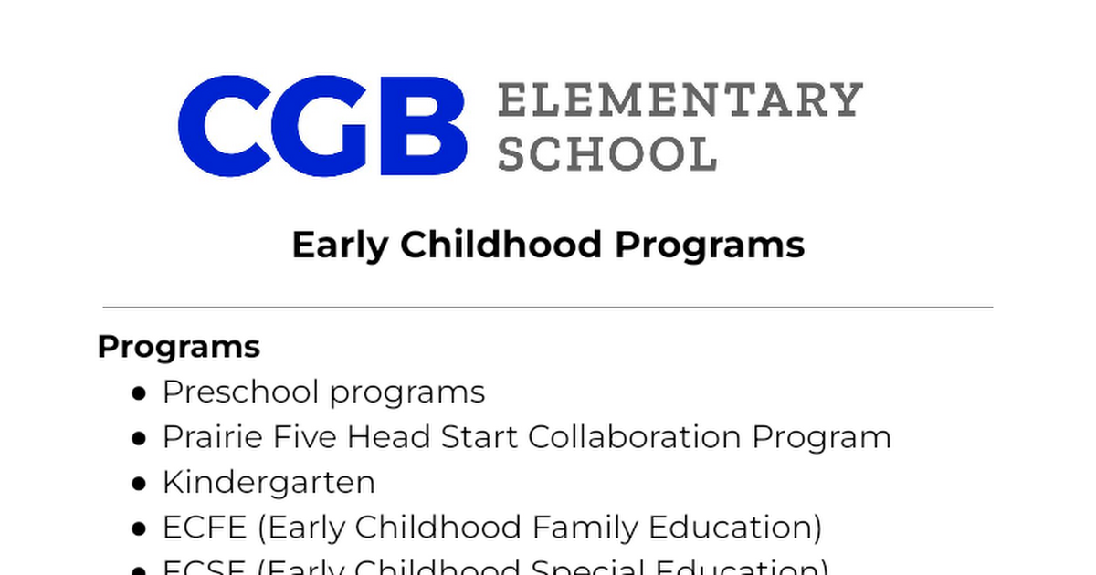 Early Childhood Programs at CGB
