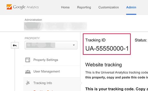 ID de rastreamento do UA no Google Analytics