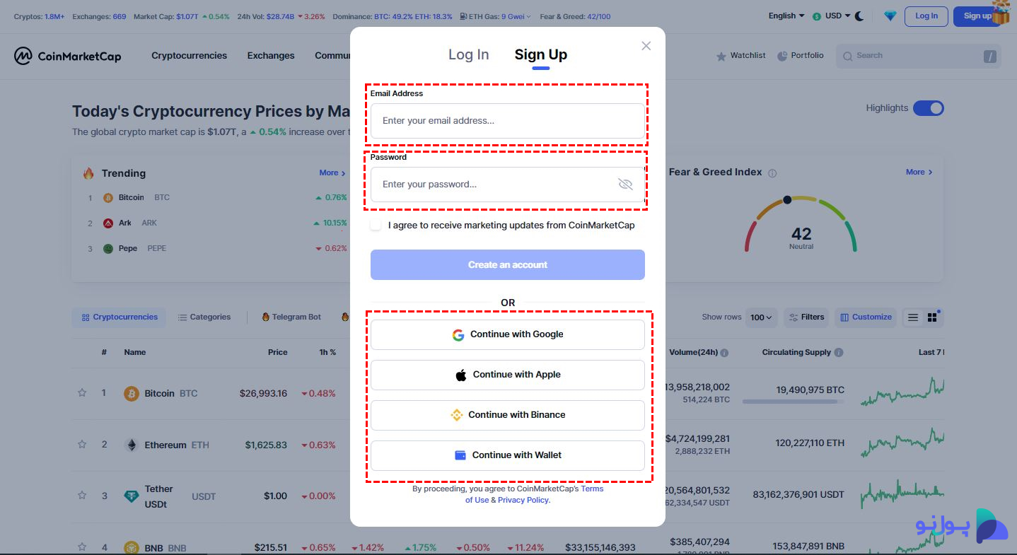 آموزش ثبت نام در سایت coinmarketcap