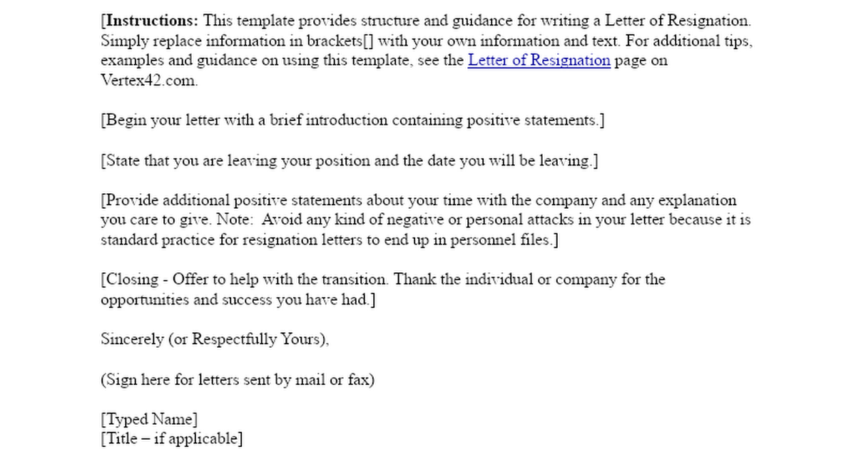 Letter of Resignation Google Docs