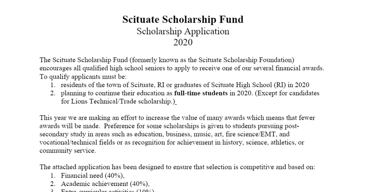 Scituate Scholarship Fund Scholarship Application  2020.doc