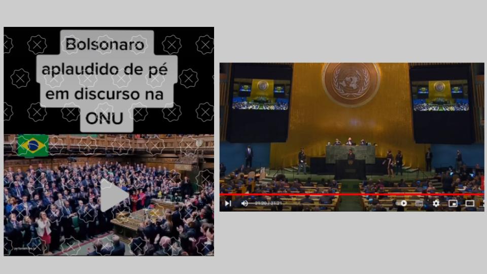 Imagem desinformativa (à esquerda) mostra diferenças entre parlamento britânico e  da sede da ONU, em Nova Iorque (à direita)