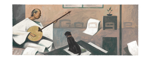 صورة من شعار Google   بذكرى ميلاد الفنان حسين أمين بيكار للإحتفال