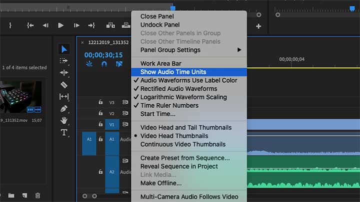 how to 'Show Audio Time Units' in Adobe Premiere