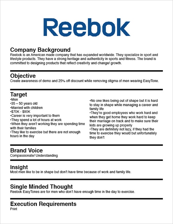 Reebok's Creative brief