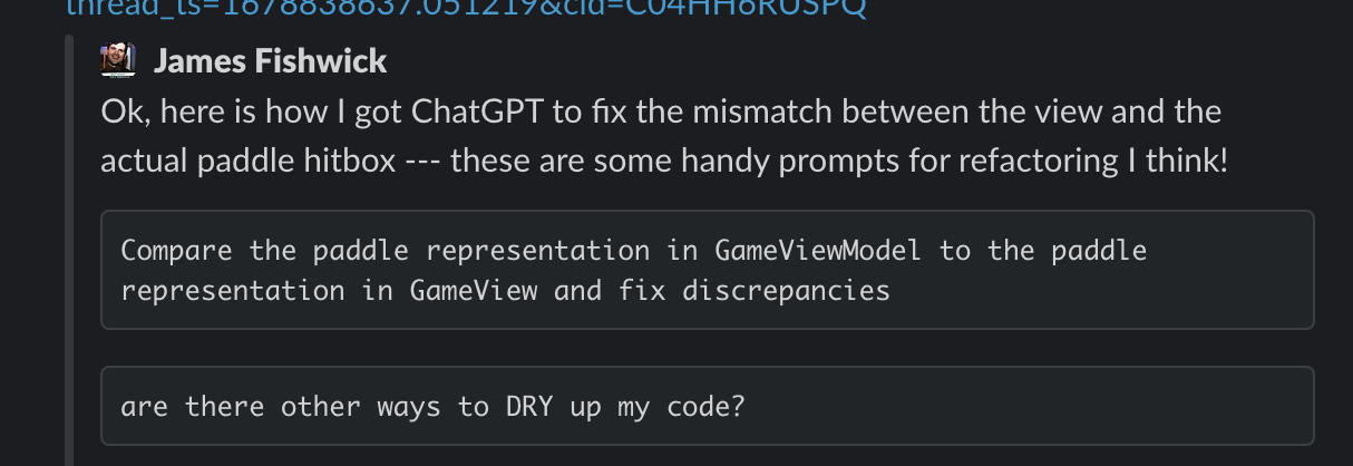 Asking Chat-GPT4 to compare View and ViewModel code to find discrepancies and DRY up shared code.