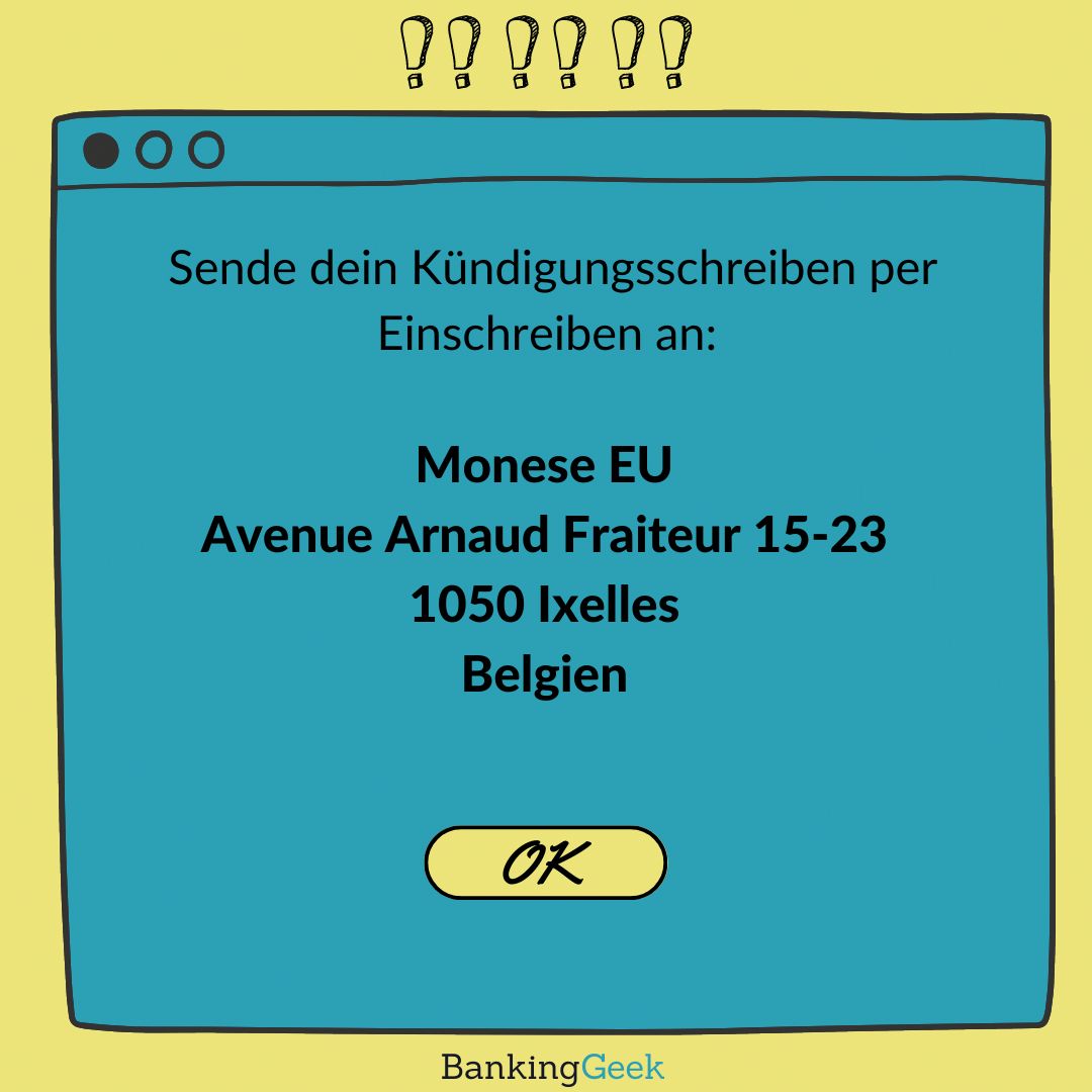 Adresse zur Kündigung Monese-Bank