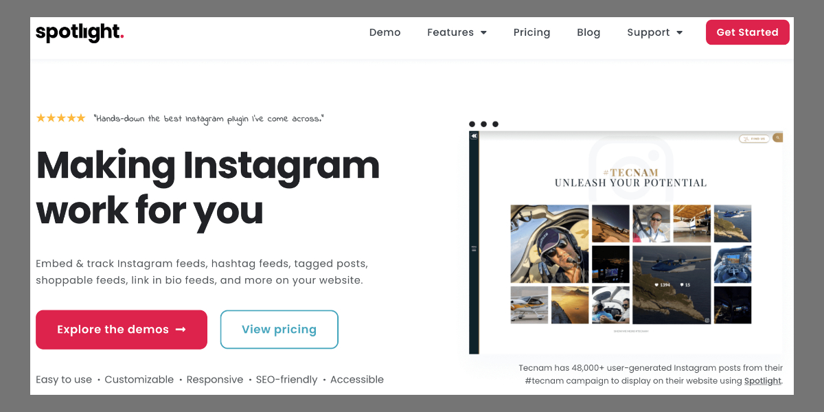 WordPress Instagram widgets: SpotlightWP landing page demo