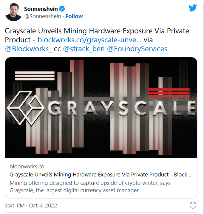 Grayscale начинает инвестировать в майнинг