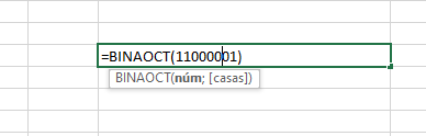 Fórmulas Excel =BINAOCT