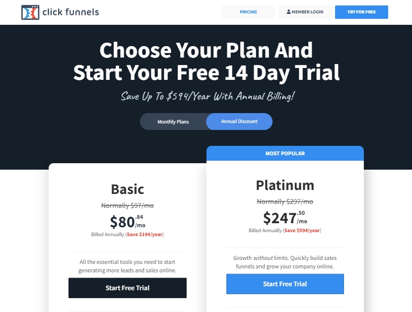 ClickFunnels pricing plans