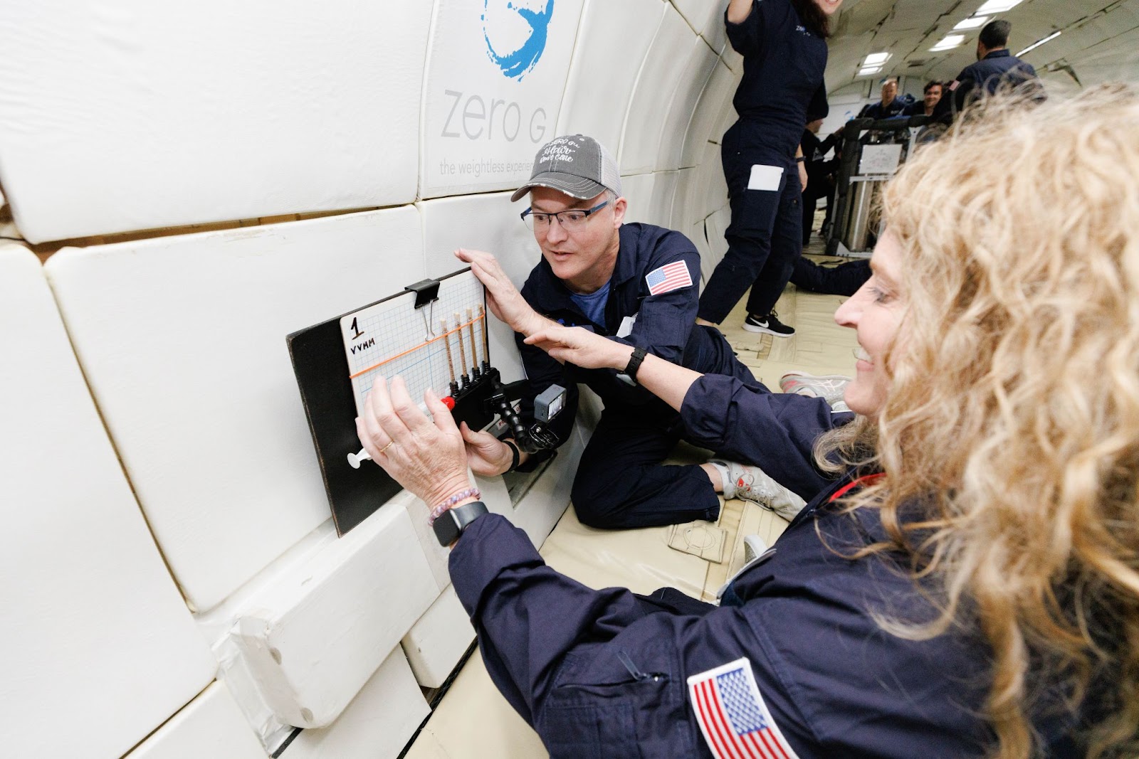 Author Laura Tomlin using the capillary apparatus aboard the parabolic flight, post-flight activity results!