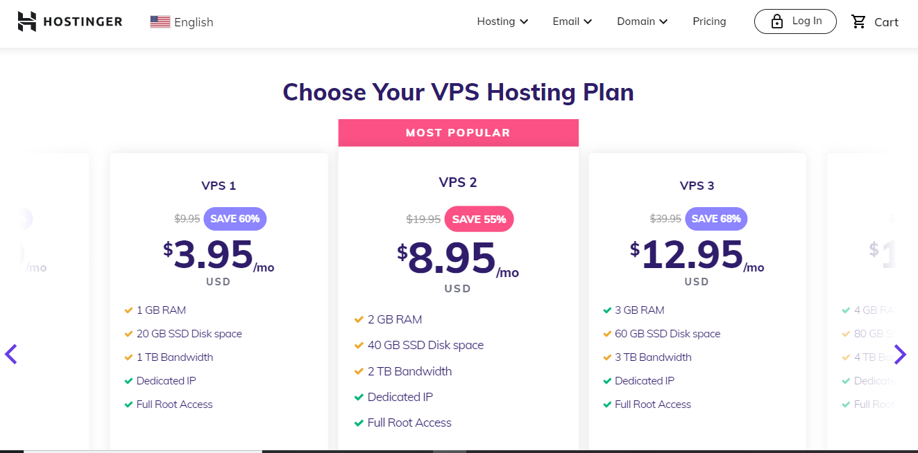 Hostinger web hosting plans (VPS)