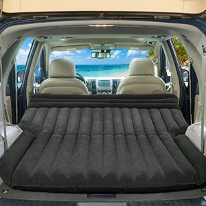 Goplus Inflatable Car Air Mattress for Back Seat, SUV Air Bed with Electric Air Pump Flocking Surface, Portable Car Mattress for Camping Travel, Thickened Home Sleeping Pad Fast Inflation (Black)