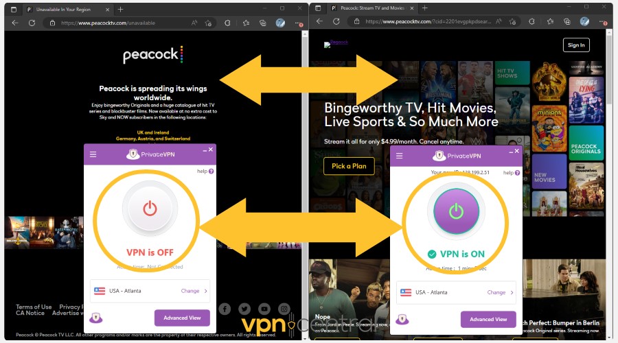 peacock tv unblocked in mexico with privatevpn