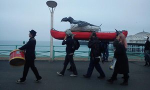 A processional for the great auk during the Remembrance Day for Lost Species in 2011. The great auk went extinct in 1844 after the last two known animals were killed violently by men seeking their eggs. The species was pushed to extinction by killing for its feathers, eggs and even to use as fishing bait.