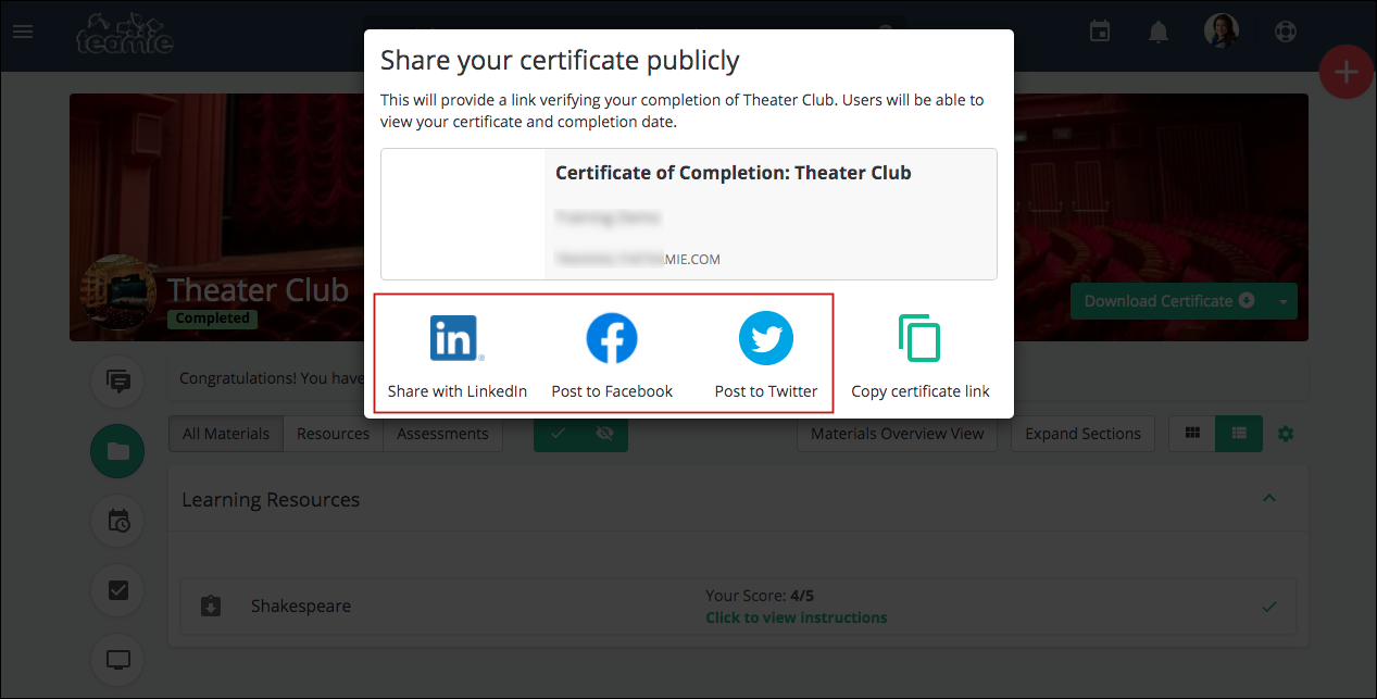 Teamie Nembus (2.13) - certificate social media