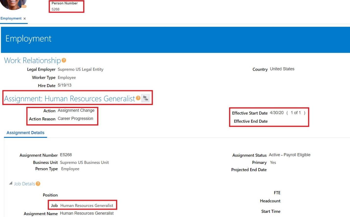 change assignment in oracle hcm