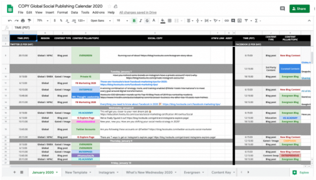 social media content calendar template example 