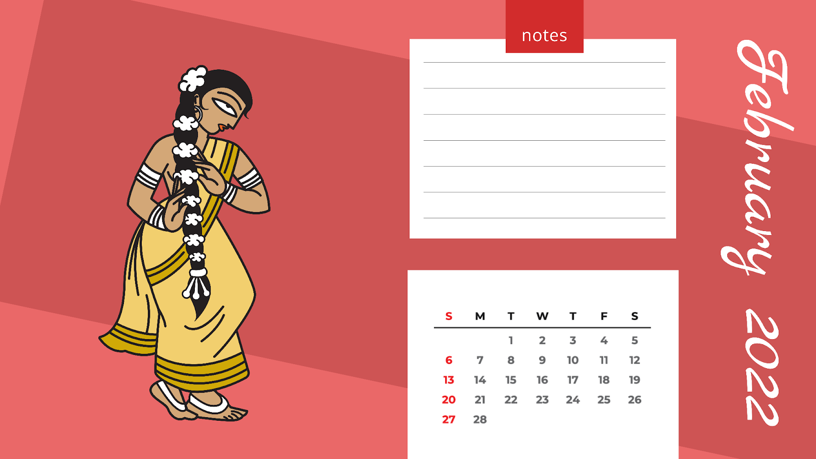 Customized Calendar February month with DrawHipo's Art of Bengal Illustrations  
