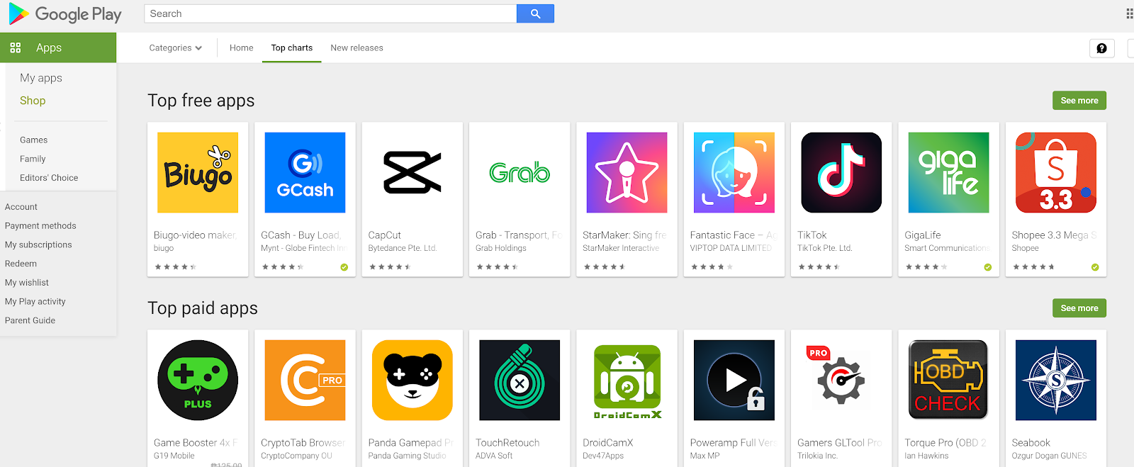 Image of Google Play Store and the featured apps that may lead to app downloads are dropping.