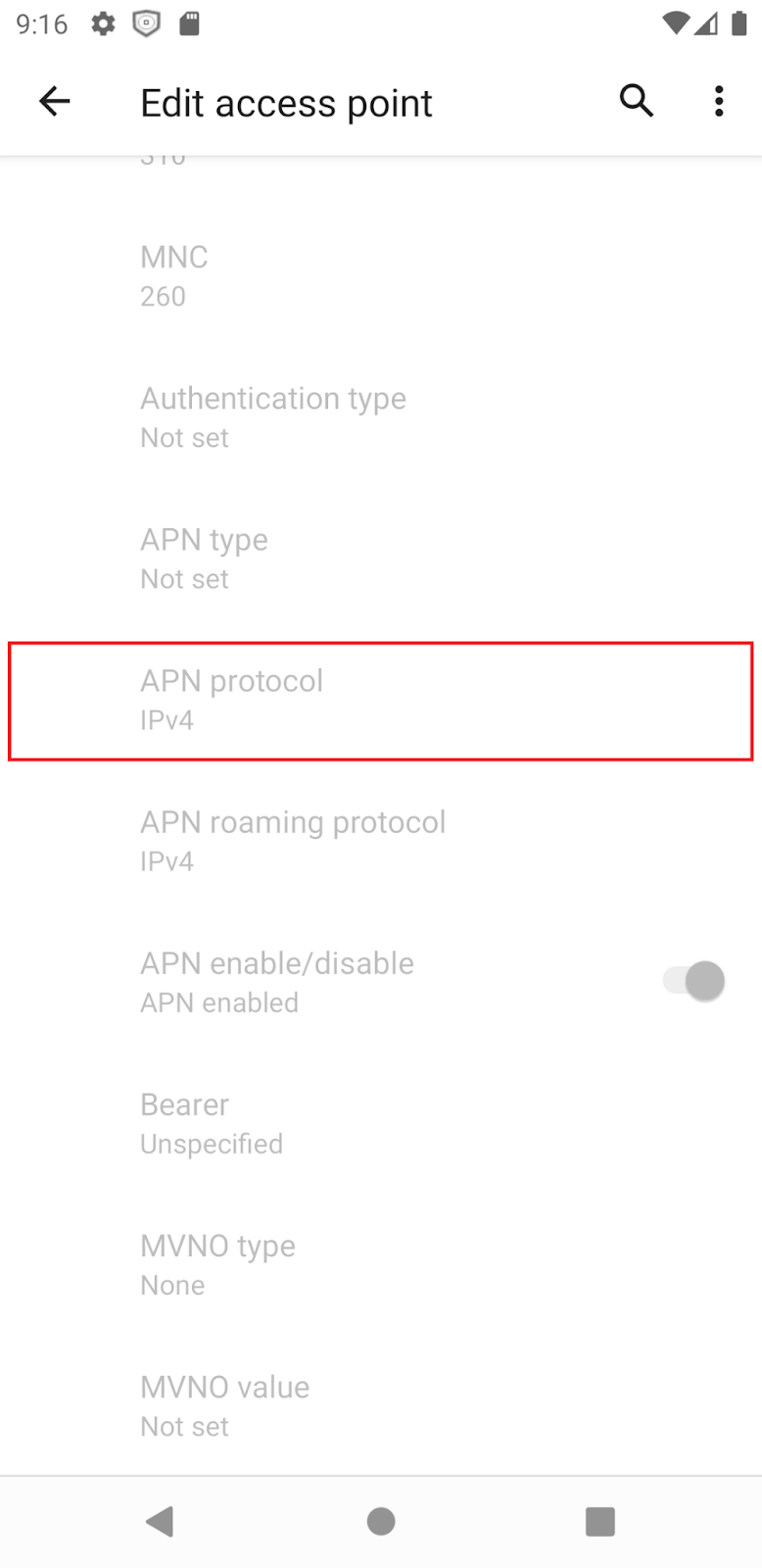 Under APN Protocol, select IPv4 to disable IPv6