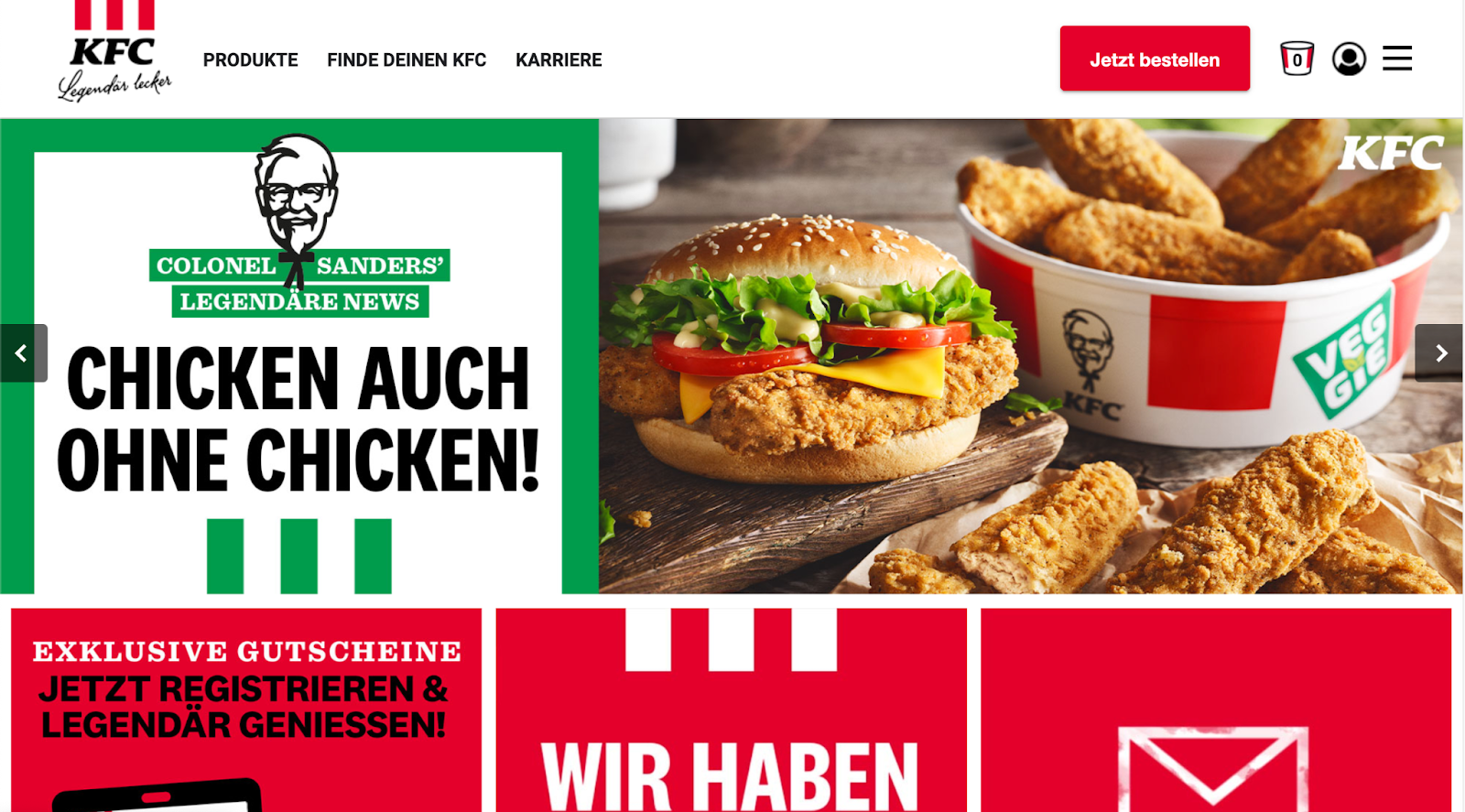 Screenshot of KFC Germany's Homepage