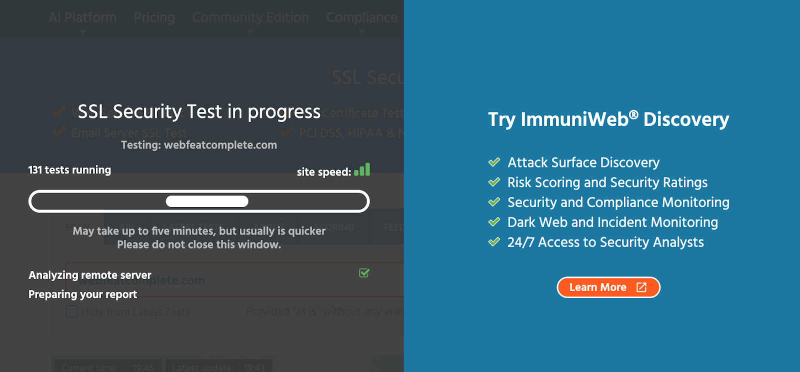 SSL security test in progress loading screen