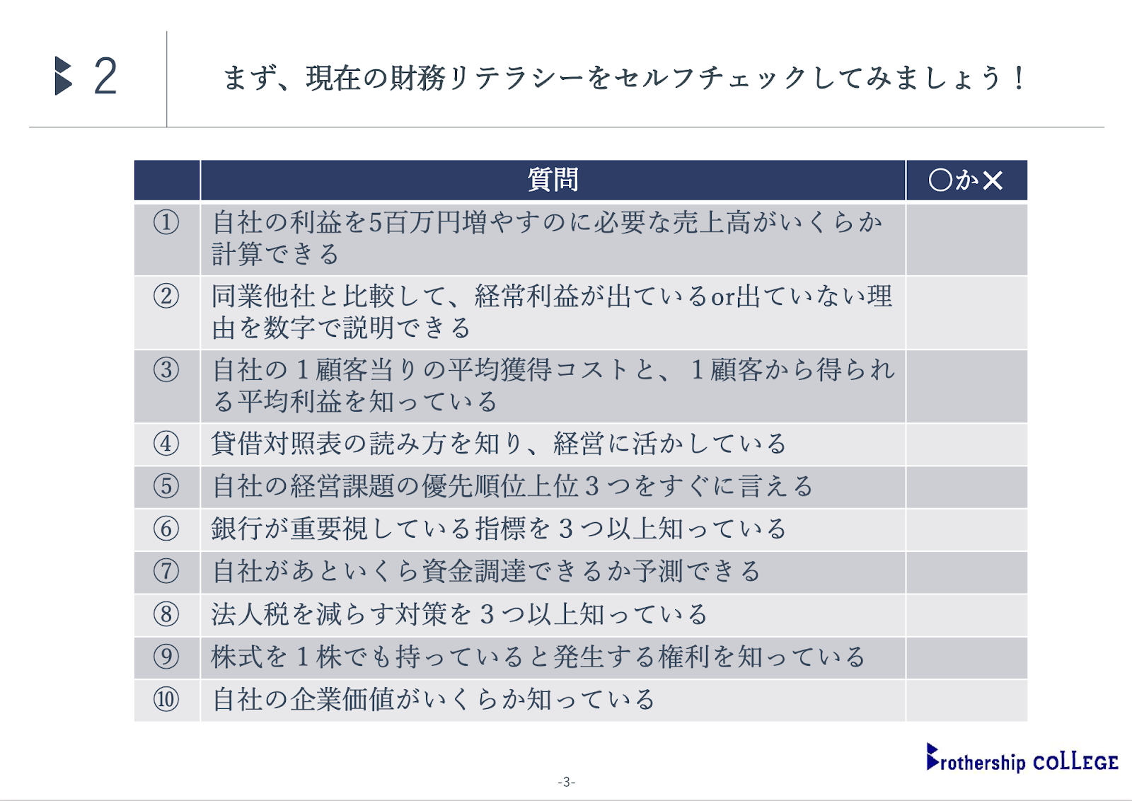 財務リテラシーをセルフチェックする質問