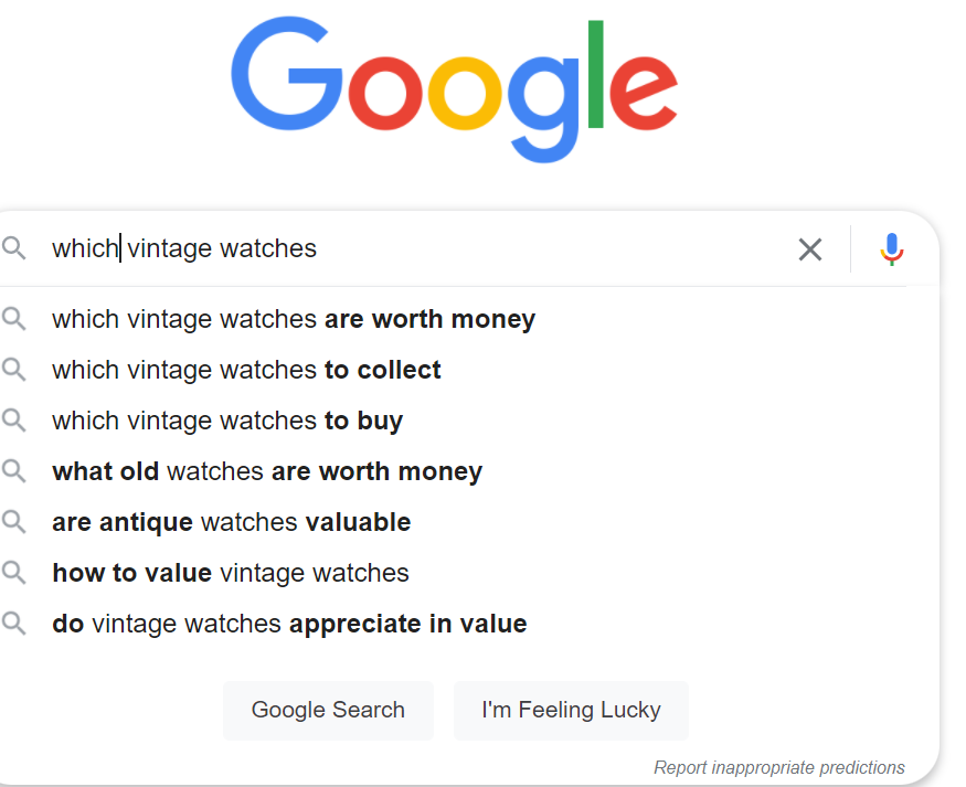 Organic search result for which vintage watches