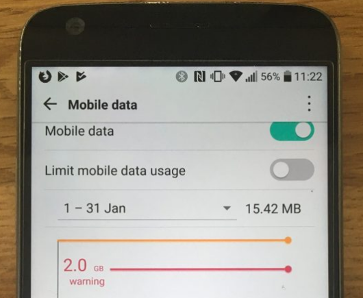 mobile data on phone settings