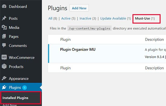 Phải sử dụng các plugin được cài đặt trong WordPress