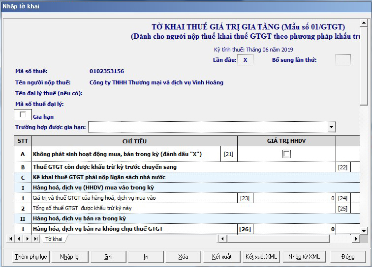 Tờ khai thuế GTGT