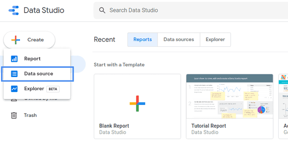 Create a new data source in data studio